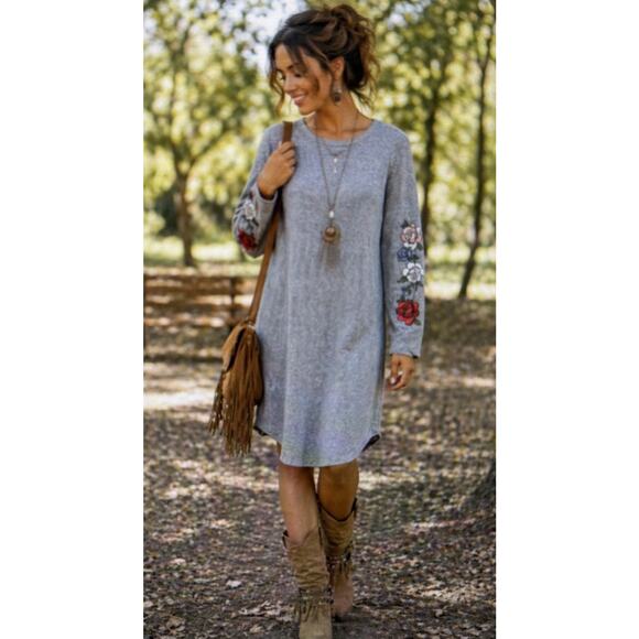 Bobbie Brooks Sweaters - Bobbie Brooks women sweater dress grey large bohemian western romantic cottage